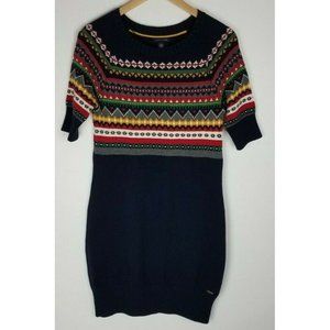 Tommy Hilfiger Sz. M Navy/Multicolor Knit Fair Isle Short Sleeve Sweater Dress